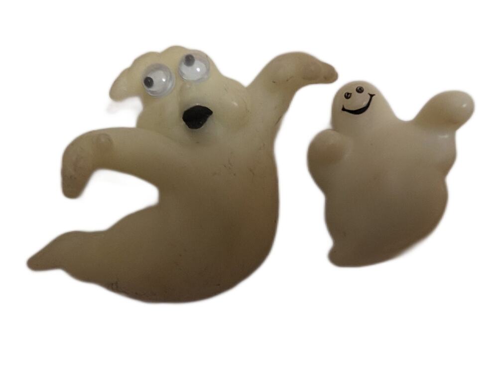 Vintage Glow in the Dark Ghost Halloween Brooch Pin Set Googly Eyes Smiley Face